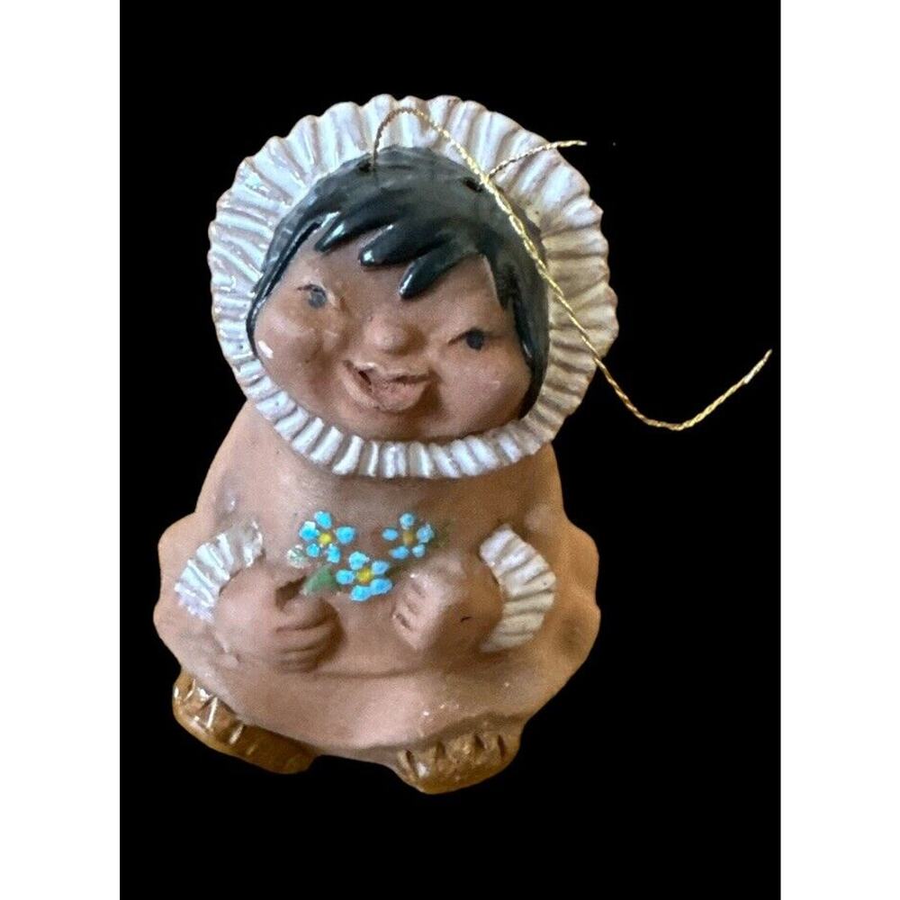 Vtg 1993 Alaska Native American Hand Made Ceramic Clay Ornament Figurine‎